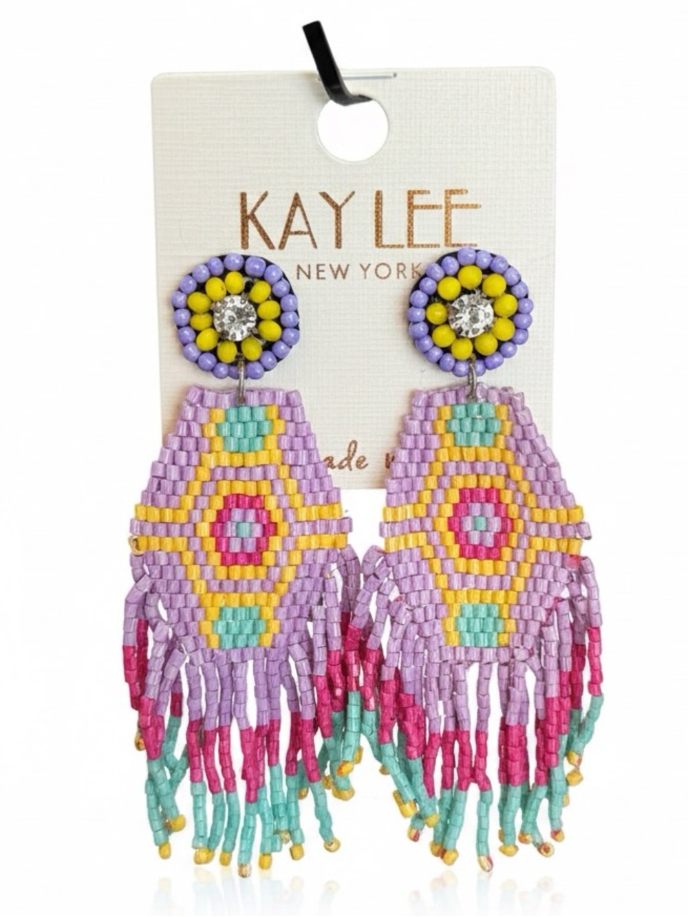 Kaylee New York Lavender Multicolor Beaded Fringe Earrings